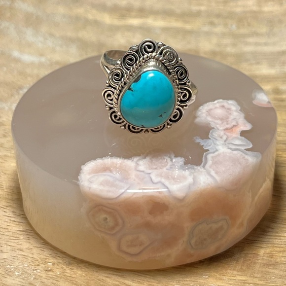 Blue Turquoise Filigree 925 Sterling Silver Adjustable Ring - Picture 1 of 15